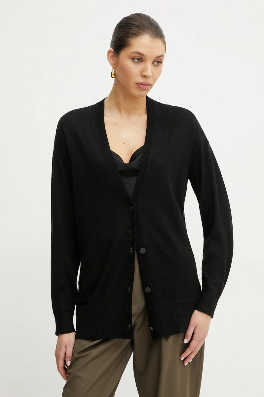 Vlnený kardigán Armani Exchange dámsky, čierna farba, tenký, XW000122 AF11956