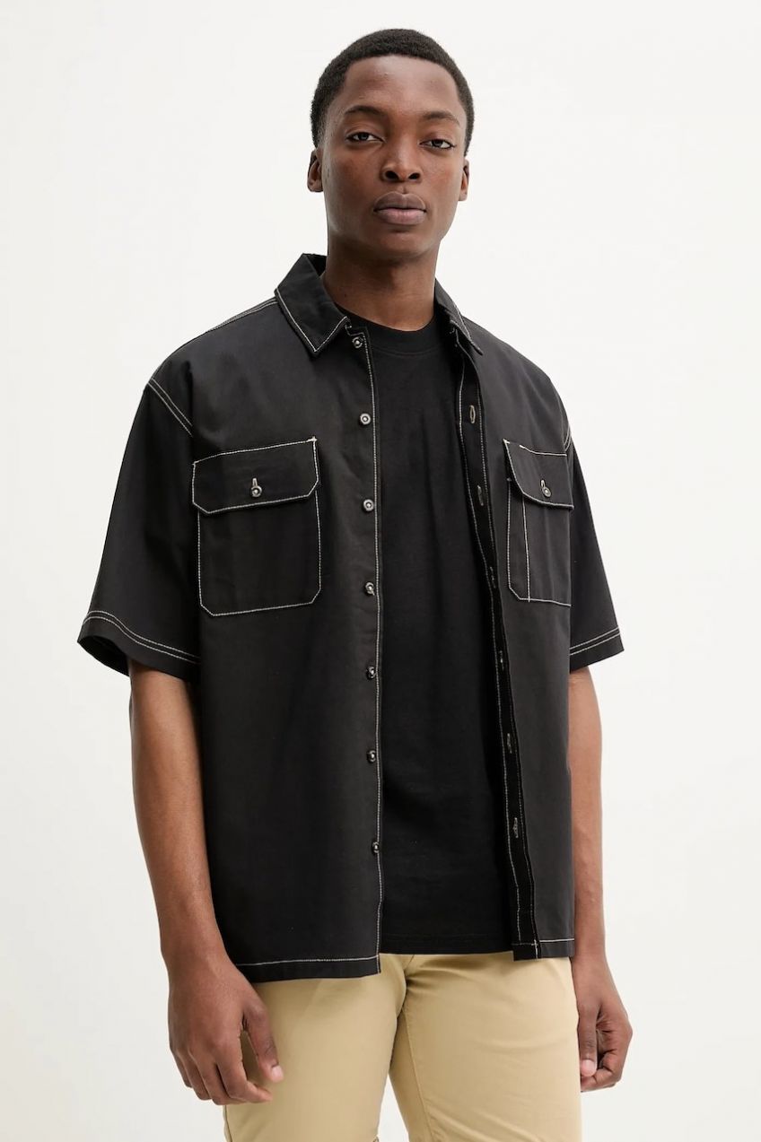 Košeľa Dickies pánska, čierna farba, regular, s klasickým golierom, DK0A4Z7RBLK1