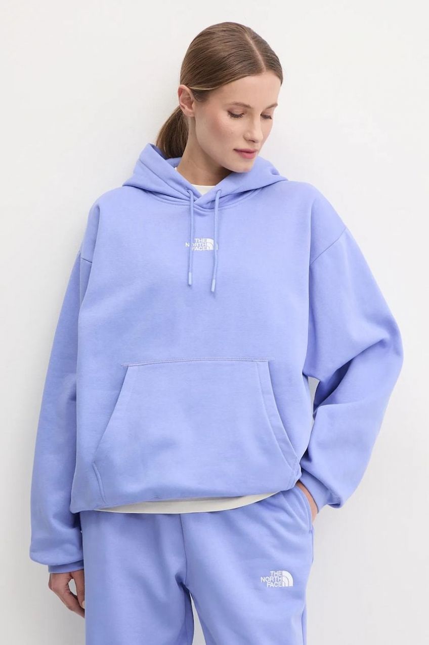 Mikina The North Face Essential dámska, fialová farba, s kapucňou, s nášivkou, NF0A89EN0YI1