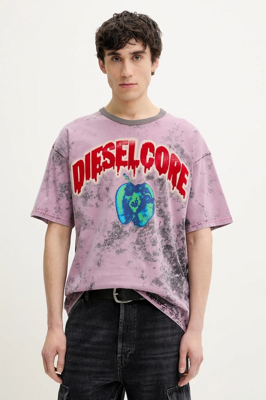 Bavlnené tričko Diesel T-BOXT-R9 T-SHIRT pánske, ružová farba, vzorované, A16164.0GIAR