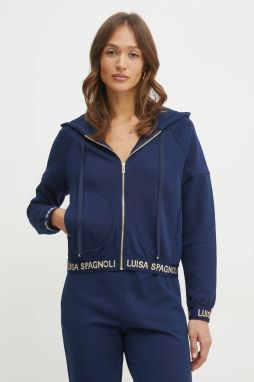 Mikina Luisa Spagnoli dámska, tmavomodrá farba, s kapucňou, jednofarebná, 541853