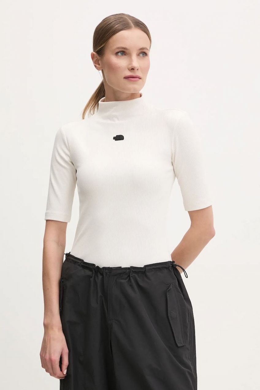 Tričko The North Face dámske, béžová farba, s polorolákom, NF0A89C3QLI1
