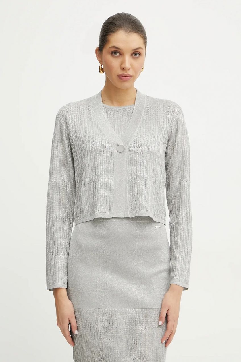 Kardigán Armani Exchange dámsky, šedá farba, tenký, XW000110 AF11957