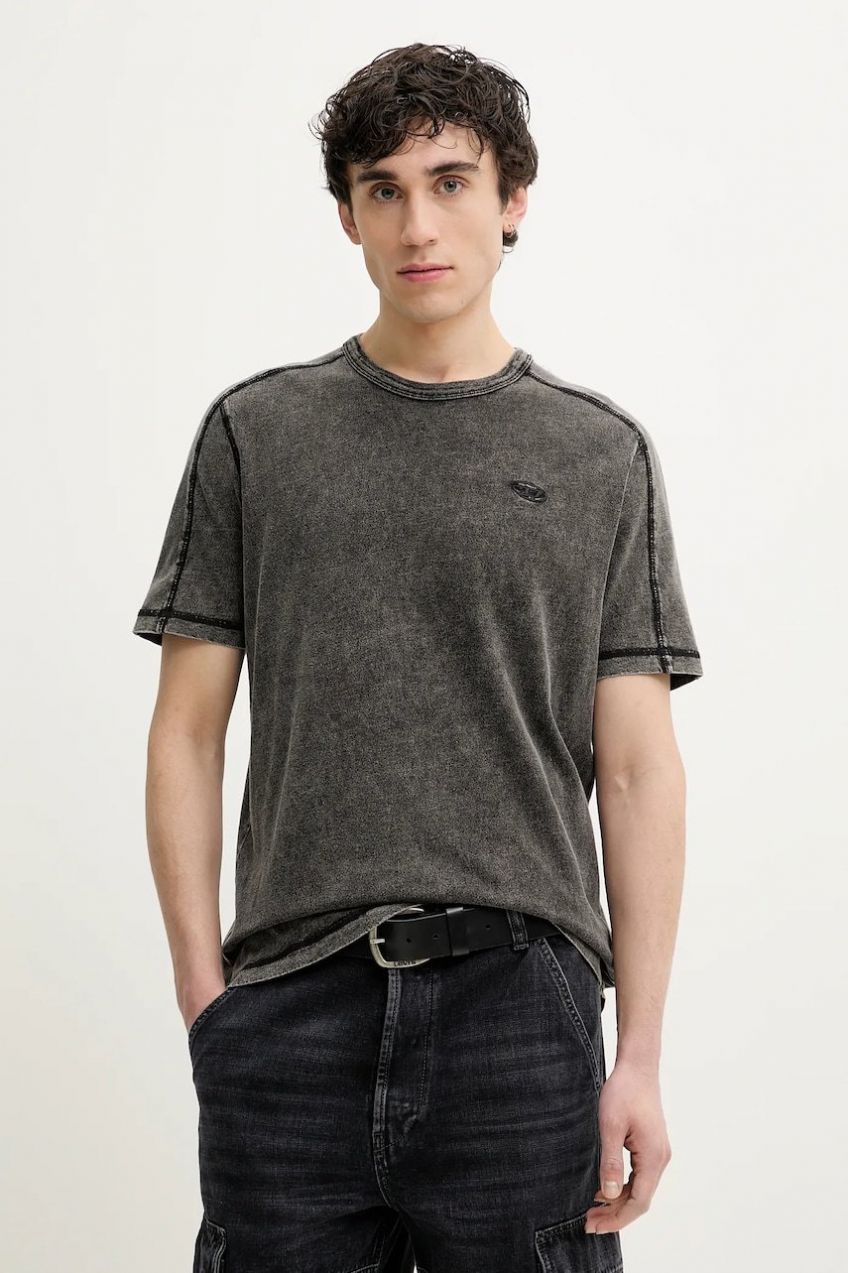 Bavlnené tričko Diesel T-ADJIND T-SHIRT pánske, šedá farba, vzorované. A16407.0QJAH