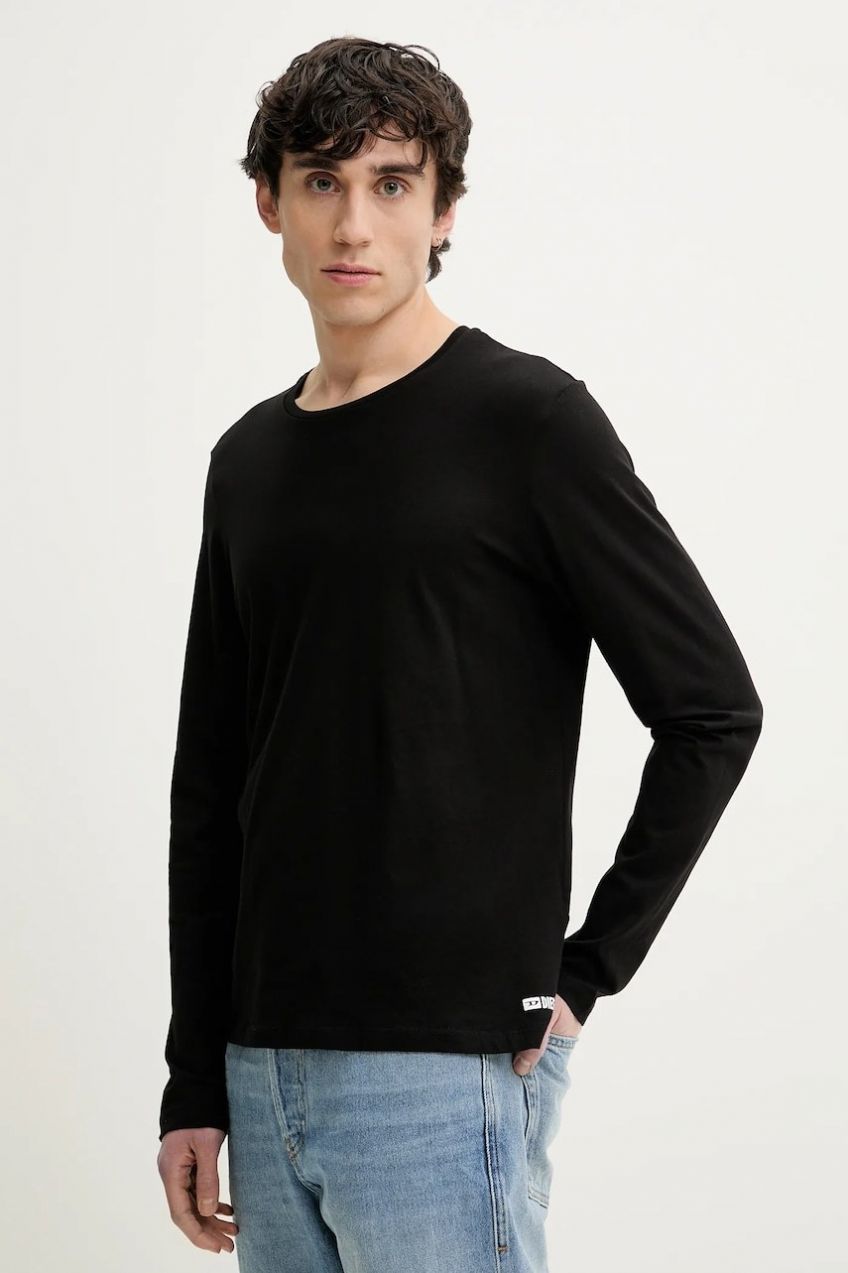 Bavlnené tričko s dlhým rukávom Diesel KIRK-D-BOX T-SHIRT čierna farba, jednofarebné, A18029.0LIAD