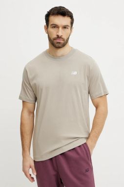 Bavlnené tričko New Balance pánske, béžová farba, jednofarebné, MT41509ADS