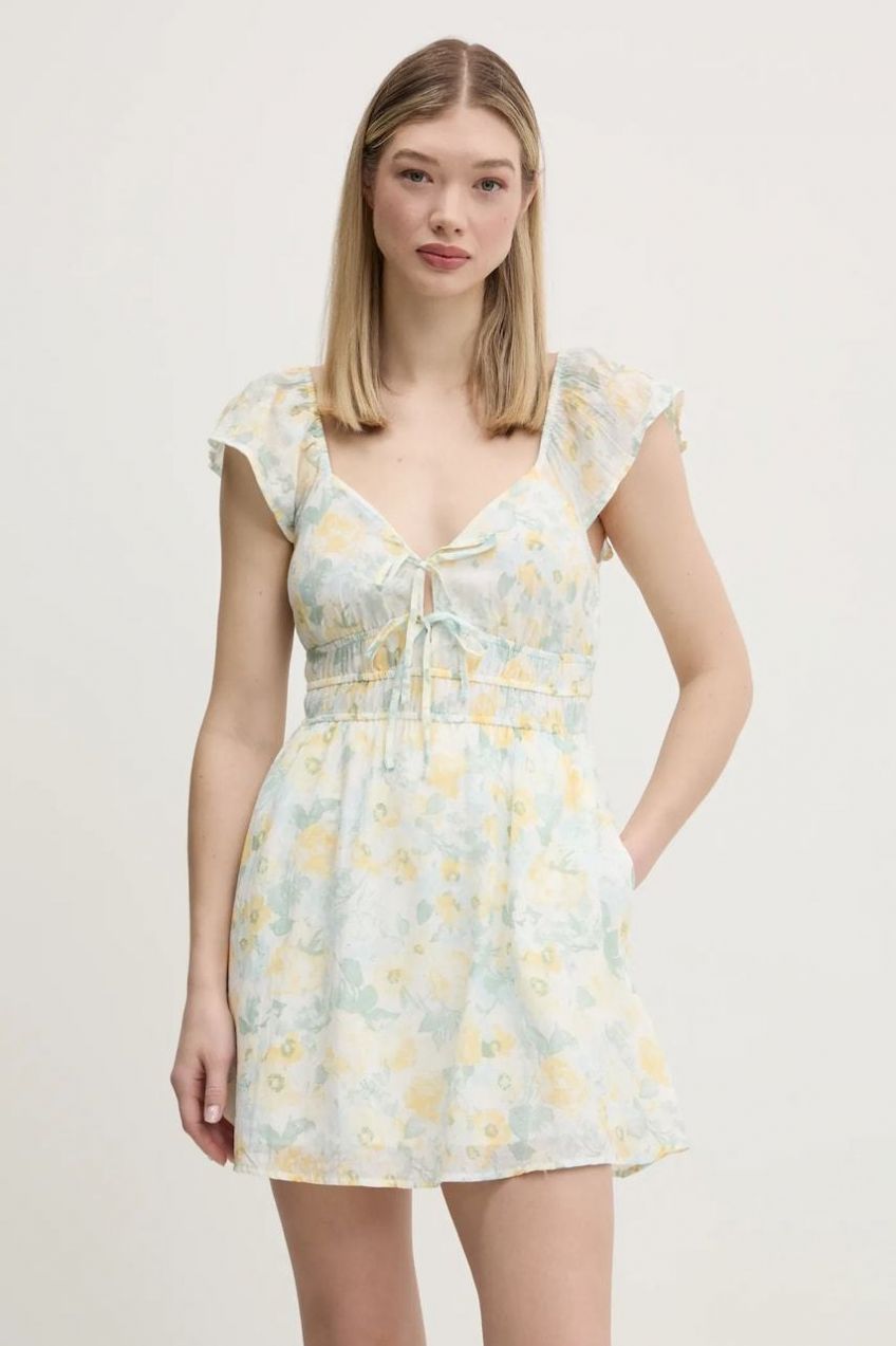 Bavlnené šaty Hollister Co. biela farba, mini, áčkový strih, KI359-5018