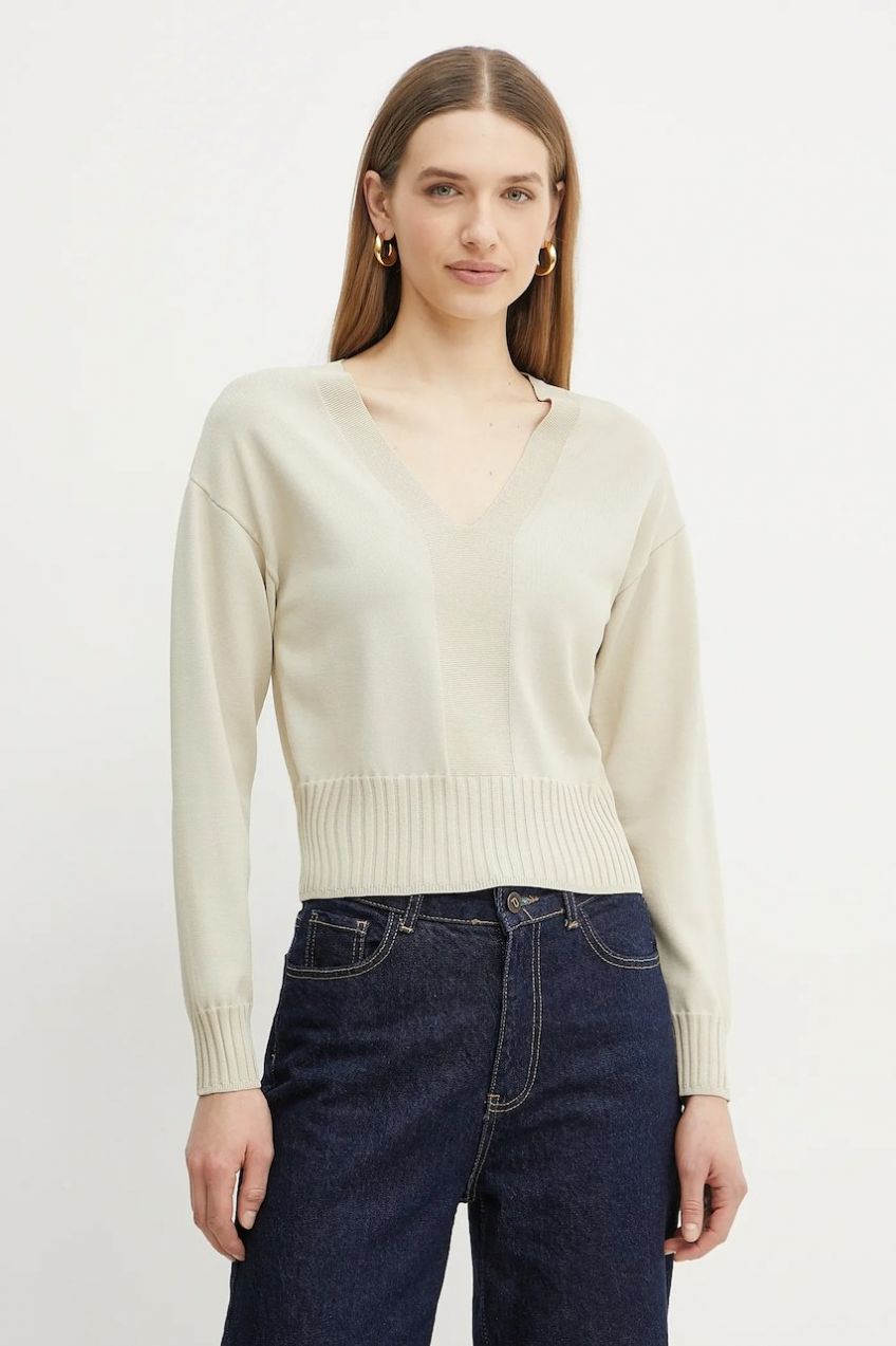 Sveter Armani Exchange dámsky, béžová farba, tenký, XW000117 AF10352