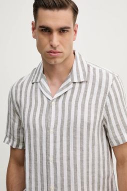 Ľanová košeľa Michael Kors pánska, biela farba, voľný strih, CS5405QHJ0
