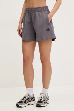 Šortky adidas Future Icons dámske, šedá farba, jednofarebné, vysoký pás, JE3998