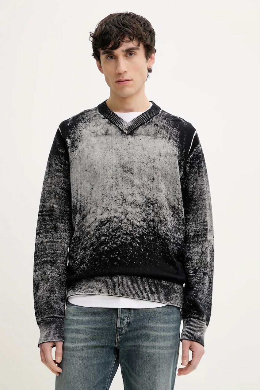 Bavlnený sveter Diesel K-VELI KNITWEAR pánsky, šedá farba, tenký, A16878.0BEAR