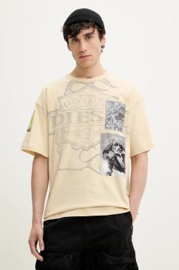 Bavlnené tričko Diesel T-BOXT-SLITS-R8 T-SHIRT pánske, béžová farba, vzorované, A16162.0PLAT