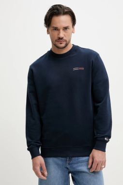 Bavlnená mikina Tommy Jeans pánska, tmavomodrá farba, s potlačou, DM0DM20849