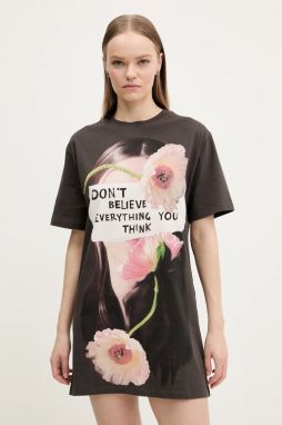 Bavlnené šaty Desigual BERLIN šedá farba, mini, oversize, 25SWVK20