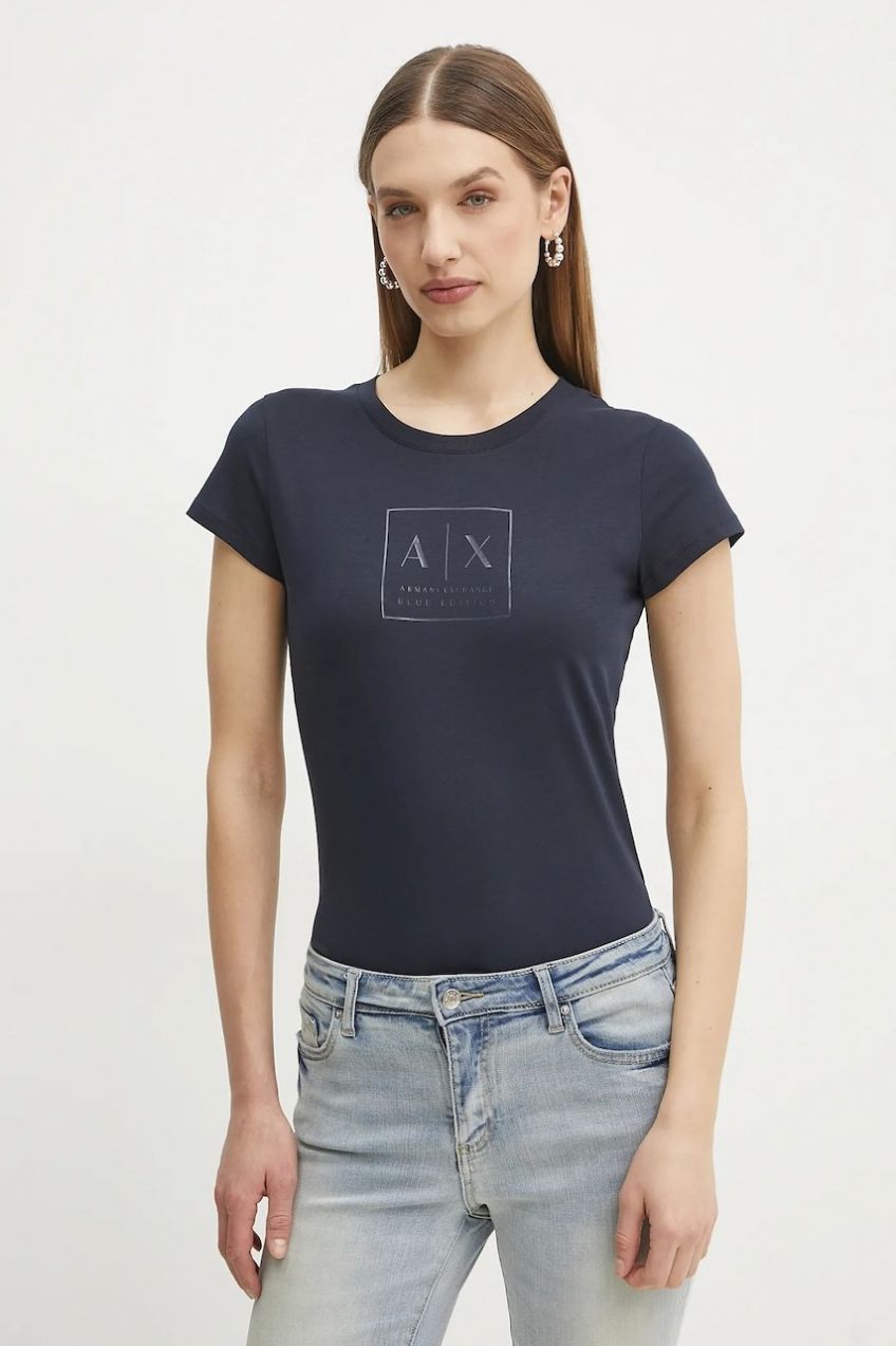 Bavlnené tričko Armani Exchange dámske, tmavomodrá farba, XW000530 AF10359