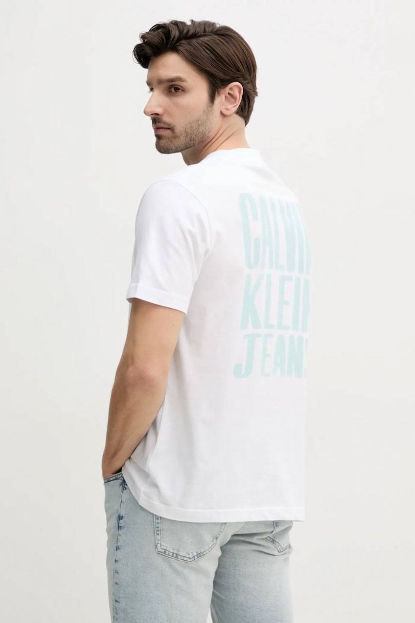 Bavlnené tričko Calvin Klein Jeans pánske, biela farba, s potlačou, J30J327523