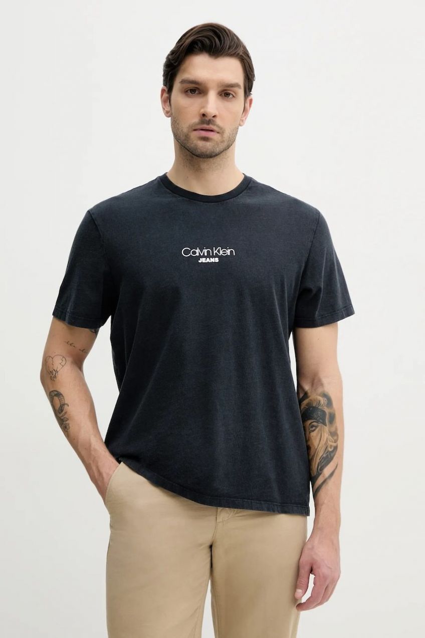 Bavlnené tričko Calvin Klein Jeans pánske, tmavomodrá farba, s potlačou, LV04RB824G