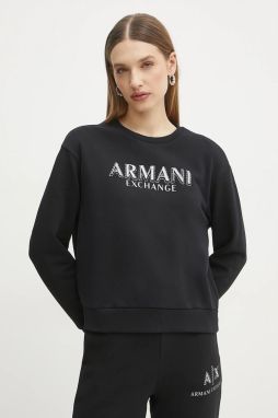 Bavlnená mikina Armani Exchange dámska, čierna farba, s potlačou, XW000159 AF11851