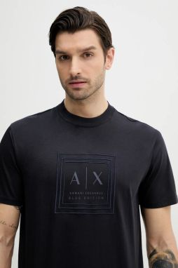 Bavlnené tričko Armani Exchange pánske, tmavomodrá farba, s nášivkou, XM000358 AF10364