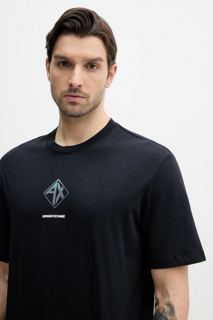 Bavlnené tričko Armani Exchange pánske, tmavomodrá farba, s potlačou, XM000276 AF12308