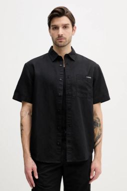 Ľanová košeľa Calvin Klein Jeans pánska, čierna farba, regular, s klasickým golierom, J30J327296