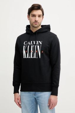 Bavlnená mikina Calvin Klein Jeans pánska, čierna farba, s kapucňou, s potlačou, J30J327520