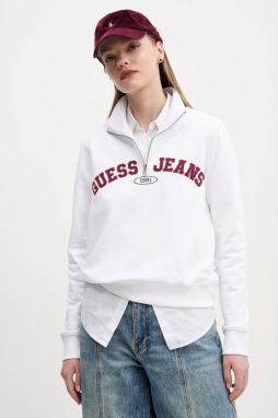 Bavlnená mikina Guess Jeans dámska, biela farba, s nášivkou, W5RQ25 K68I4