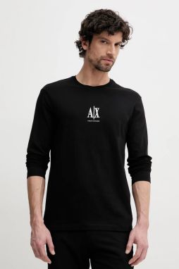 Bavlnené tričko s dlhým rukávom Armani Exchange čierna farba, s nášivkou, XM000364 AF12308