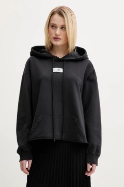 Bavlnená mikina MM6 Maison Margiela dámska, čierna farba, s kapucňou, s nášivkou, S52GU0235.M25012