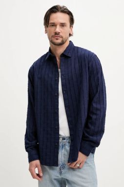 Bavlnená košeľa Desigual INK pánska, tmavomodrá farba, regular, s klasickým golierom, 25SMCW24