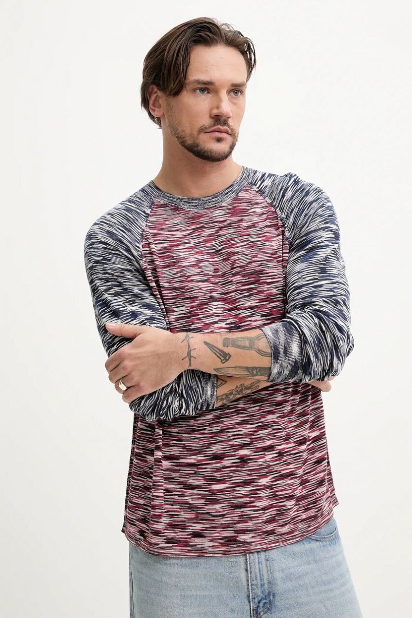 Tričko s dlhým rukávom Desigual BRUNSWICK tmavomodrá farba, vzorované, 25SMTF03