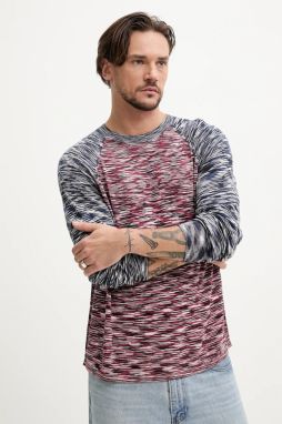 Tričko s dlhým rukávom Desigual BRUNSWICK tmavomodrá farba, vzorované, 25SMTF03
