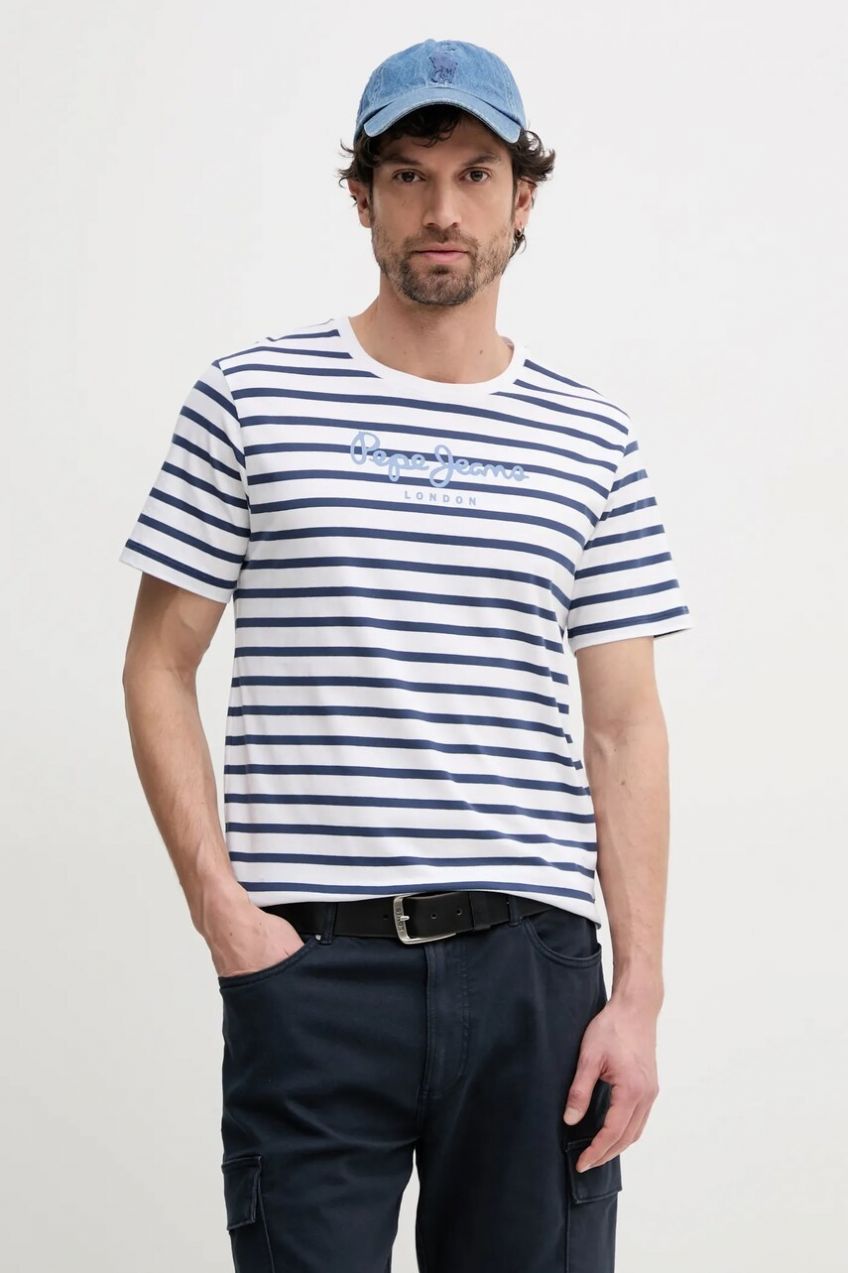 Bavlnené tričko Pepe Jeans pánsky, biela farba, vzorovaný