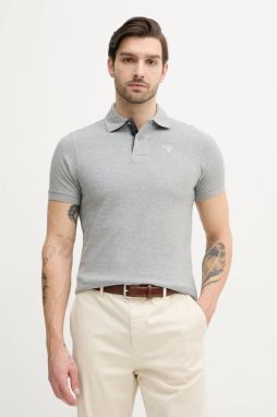 Bavlnené polo tričko Barbour Tartan Pique Polo Shirt pánske, šedá farba, jednofarebné, MML0012
