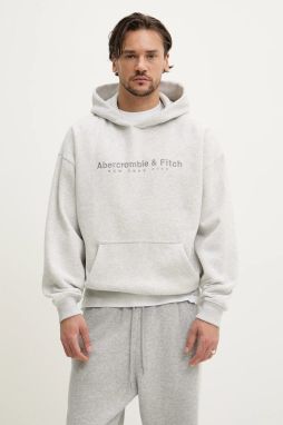 Mikina Abercrombie & Fitch pánska, šedá farba, s kapucňou, s nášivkou, KI175-5121