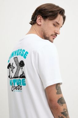 Bavlnené tričko Converse pánske, biela farba, s potlačou, 10027346-A02