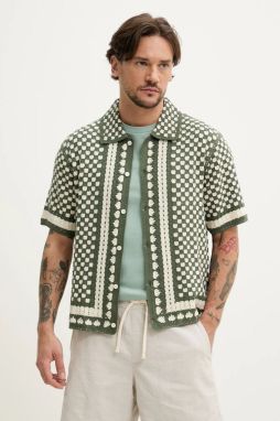 Košeľa Abercrombie & Fitch pánska, zelená farba, regular, s klasickým golierom, KI120-5025