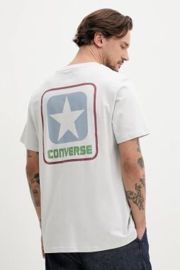 Bavlnené tričko Converse pánske, šedá farba, s potlačou, 10027993-A03