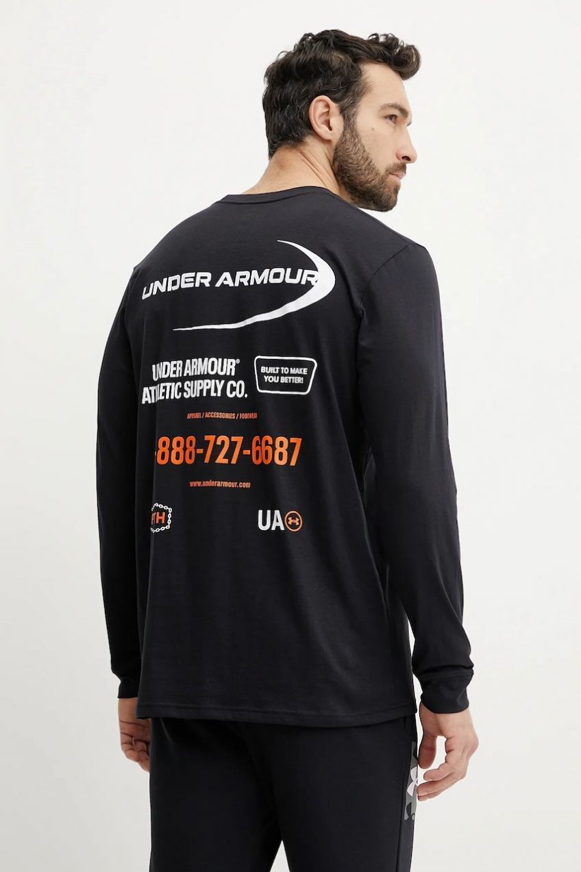 Tréningové tričko s dlhým rukávom Under Armour Workwear Logo čierna farba, s potlačou, 1390167