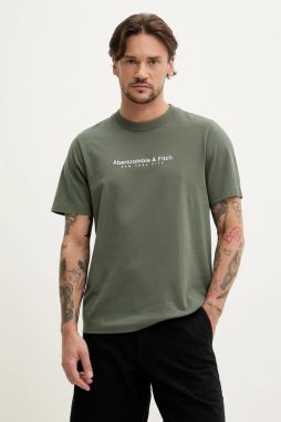Bavlnené tričko Abercrombie & Fitch pánske, zelená farba, s nášivkou, KI175-5130