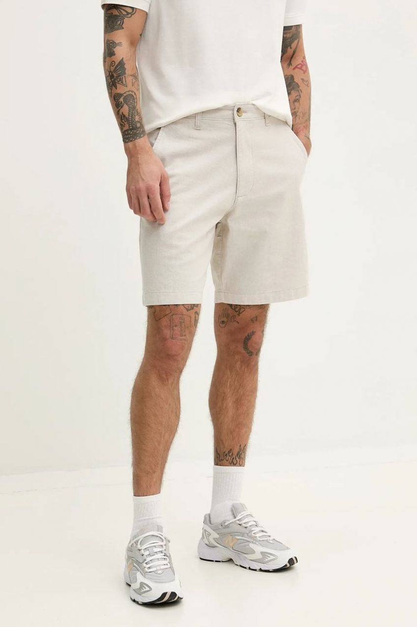 Šortky s prímesou ľanu Hollister Co. pánske, béžová farba, KI328-5026