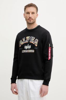 Mikina Alpha Industries College Camo Sweater pánska, čierna farba, s potlačou, 146306