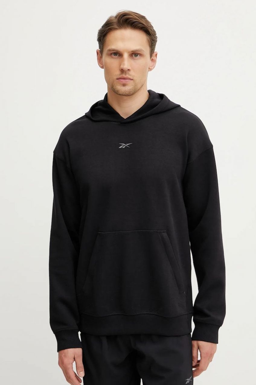 Tepláková mikina Reebok Athlete čierna farba, s kapucňou, jednofarebná, 100215038