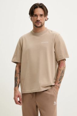 Bavlnené tričko Abercrombie & Fitch pánske, béžová farba, s potlačou, KI123-5017