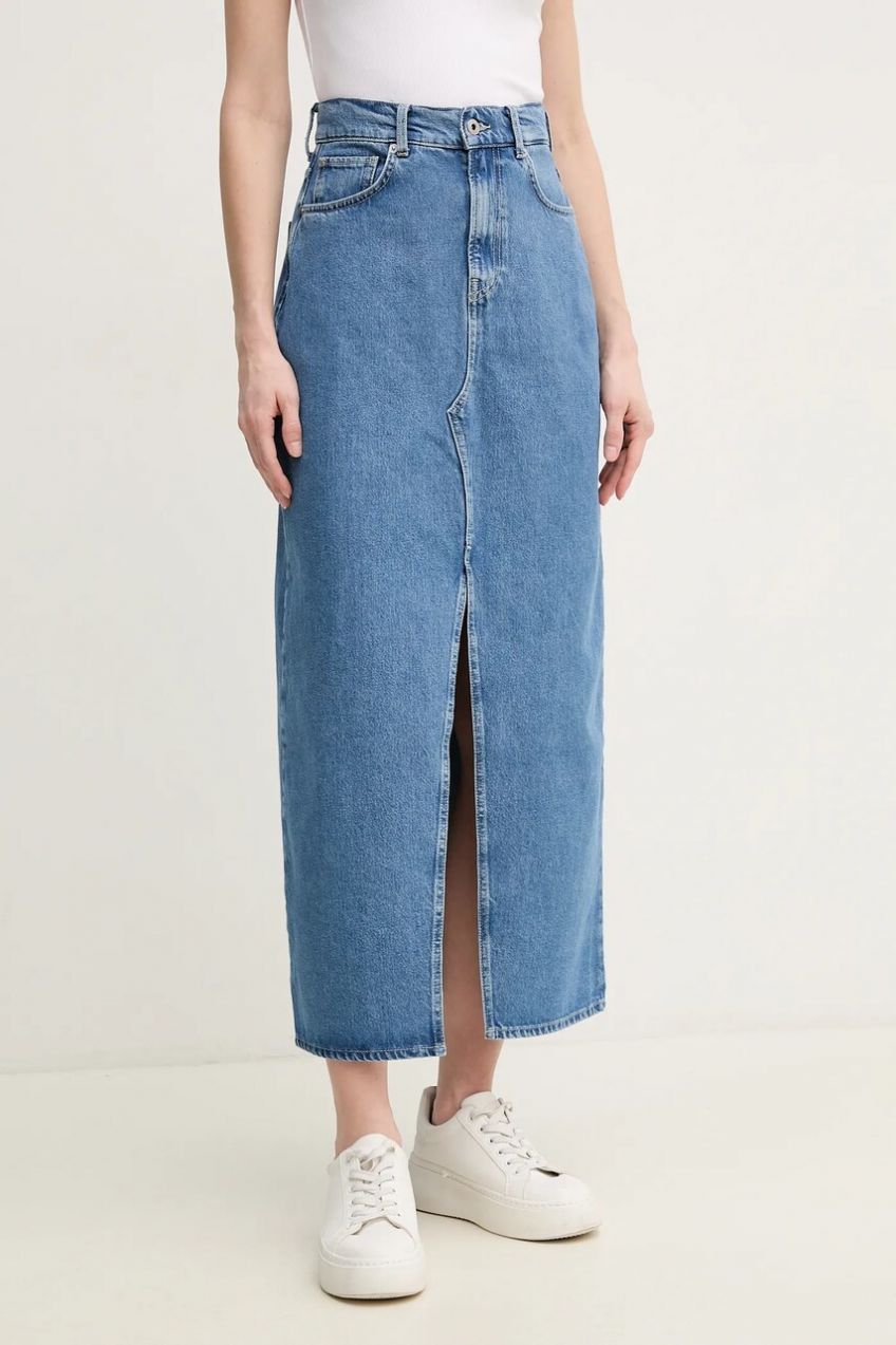 Rifľová sukňa Pepe Jeans MAXI SKIRT HW midi, rovný strih, PL901185ND3R