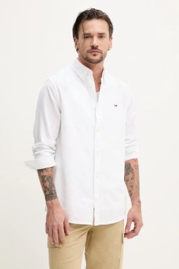 Košeľa Tommy Jeans pánska, biela farba, regular, s klasickým golierom, DM0DM20875