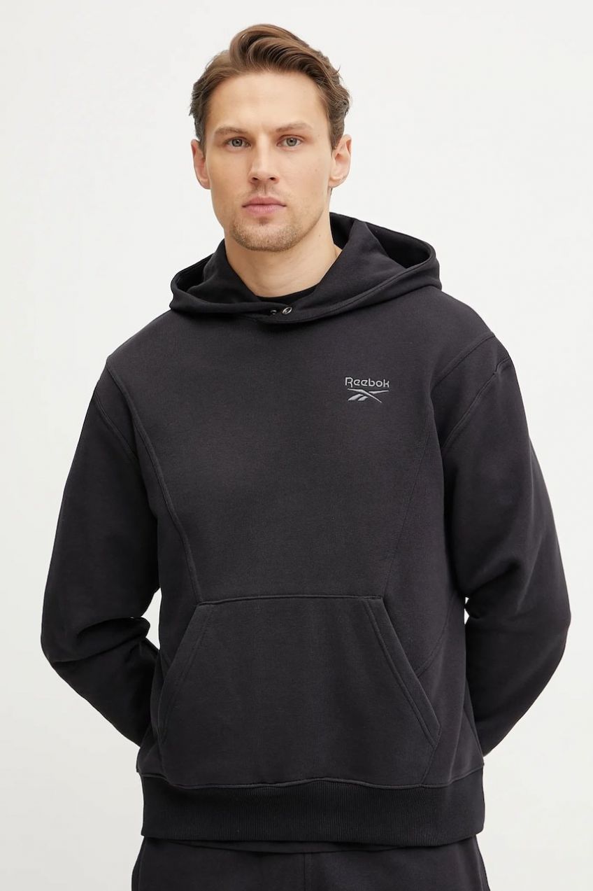 Bavlnená mikina Reebok Classic pánska, čierna farba, s kapucňou, jednofarebná, 100214072