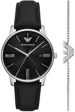 Hodinky a náramok Emporio Armani MINIMALIST pánske, čierna farba, AR80079SET