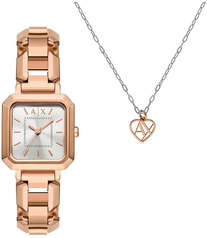 Hodinky a náhrdelník Armani Exchange LEILA dámske, zlatá farba, AX7167SET