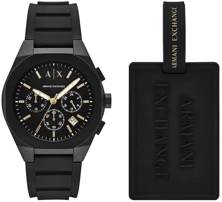 Štítok na hodinky a batožinu Armani Exchange RAFAEL pánsky, čierna farba, AX7165SET